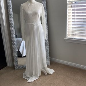 White~Long Sleeve~Lace Chiffon Maxi Formal Evening Dress~Never worn